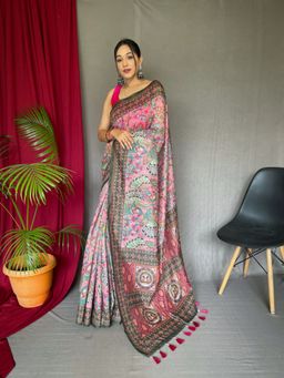 EXCLUSIVA - Multicolor Kalamkari Print Cotton Saree with Unstitched Blouse