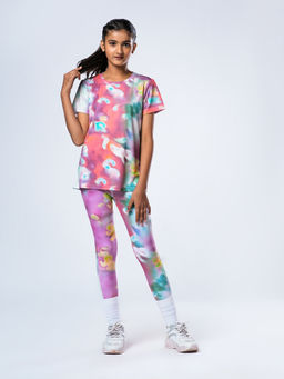 UMILDO - Girls Multi-Color Active Sports Printed T-Shirt with Tights (Set of 2)