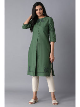 WISHFUL by W - Green Solid Kurta