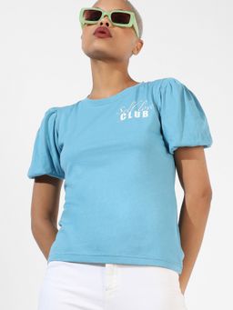 PINACOLADA - Women Light Blue Printed Regular Fit Top