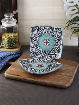 VarEesha - The Royal Crown Blue Ceramic Square Serving Plates Set of Two