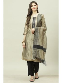 Biba - Gold Chanderi Unstitched Suit (Set of 3)