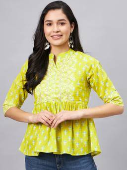 WineRed - Woman Lime Green Printed Tunic