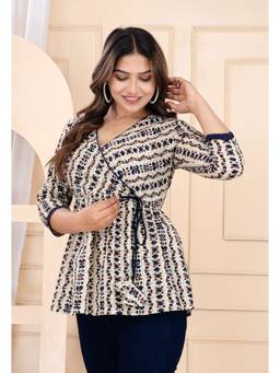 Cloth Bites - Women's Printed Peplum Beige Tunic