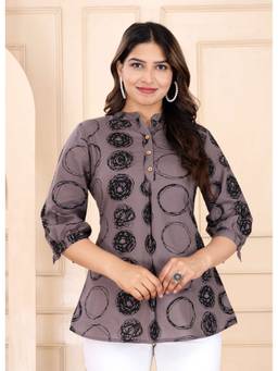 Cloth Bites - Women's Grey Abstract Circle Print Tunic