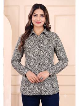 Cloth Bites - Women's Leaf Printed Grey Shirt