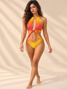 Coco Turtle - Sunset Ombre Halter Cut-Out Monokini
