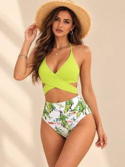Coco Turtle - Lime Green Tropical Cut-Out Monokini