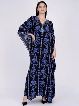 First Resort by Ramola Bachchan - Black And Blue Embellished Silk Full Length Kaftan