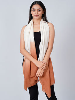 First Resort by Ramola Bachchan - White And Caramel Colour Block Scarf
