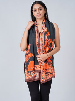 First Resort by Ramola Bachchan - Black And Red Floral Stole