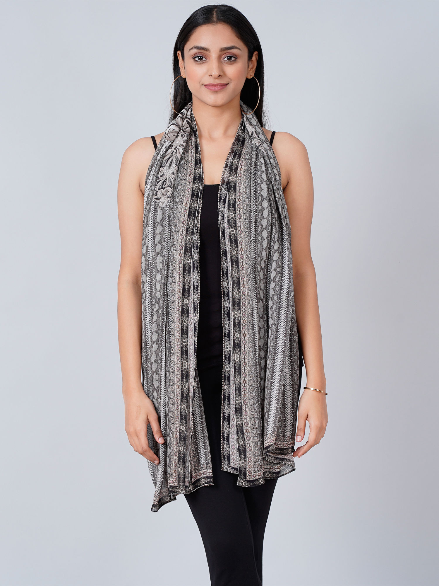 Charcoal Grey Python Print Stole-image-40
