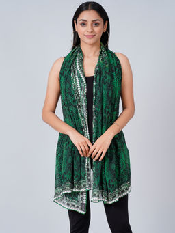 First Resort by Ramola Bachchan - Dark Green Python Print Stole