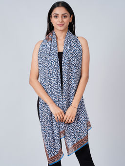 First Resort by Ramola Bachchan - Blue Leopard Print Stole