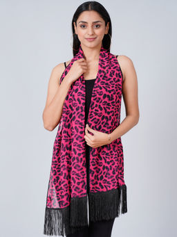 First Resort by Ramola Bachchan - Pink Magenta Leopard Print Stole