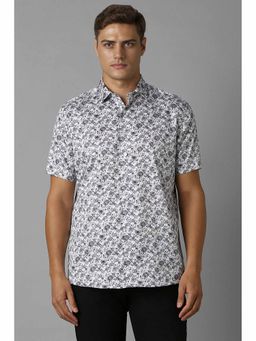 Louis Philippe - Men White Slim Fit Print Half Sleeves Casual Shirt