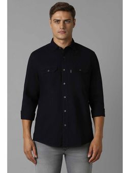Louis Philippe - Men Black Slim Fit Solid Full Sleeves Casual Shirt