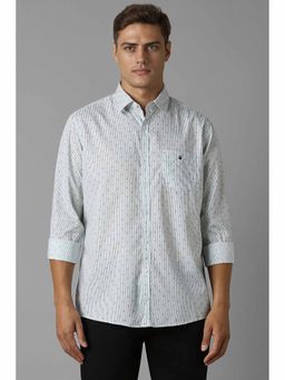 Louis Philippe - Men Grey Slim Fit Stripe Full Sleeves Casual Shirt
