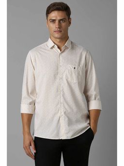 Louis Philippe - Men Beige Slim Fit Print Full Sleeves Casual Shirt