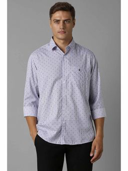 Louis Philippe - Men Purple Slim Fit Stripe Full Sleeves Casual Shirt