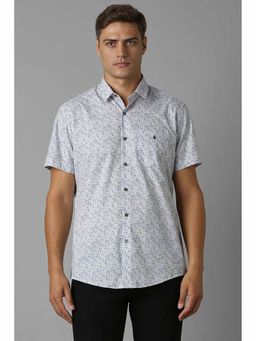 Louis Philippe - Men White Slim Fit Print Half Sleeves Casual Shirt