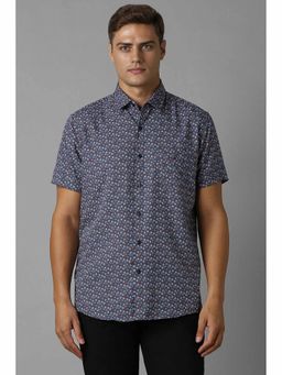 Louis Philippe - Men Navy Slim Fit Print Half Sleeves Casual Shirt