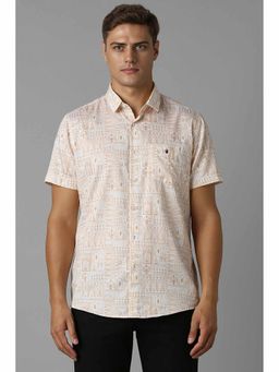 Louis Philippe - Men Cream Slim Fit Print Half Sleeves Casual Shirt