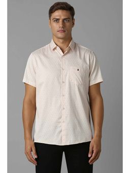 Louis Philippe - Men Beige Slim Fit Print Half Sleeves Casual Shirt