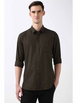 Peter England - Men Brown Slim Fit Stripe Shirt