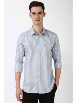 Peter England - Men Grey Slim Fit Stripe Shirt