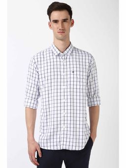 Peter England - Men White Slim Fit Check Shirt