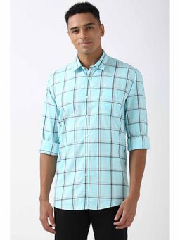 Peter England - Men Blue Slim Fit Check Shirt
