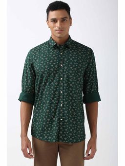 Peter England - Men Green Slim Fit Print Shirt