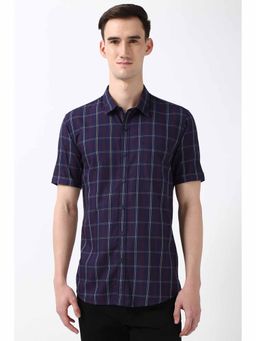 Peter England - Men Navy Slim Fit Check Shirt