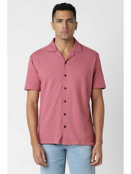 Van Heusen - Men Pink Slim Fit Textured Half Sleeves Shirt