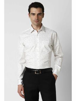 Van Heusen - Men White Regular Fit Print Full Sleeves Shirt