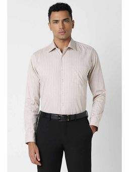 Van Heusen - Men Beige Slim Fit Stripe Full Sleeves Shirt