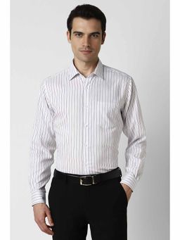 Van Heusen - Men White Regular Fit Stripe Full Sleeves Formal Shirt