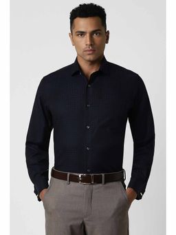 Van Heusen - Men Navy Regular Fit Check Full Sleeves Formal Shirt