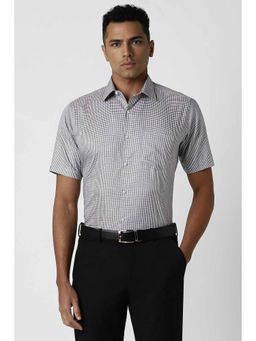 Van Heusen - Men Grey Regular Fit Check Half Sleeves Formal Shirt