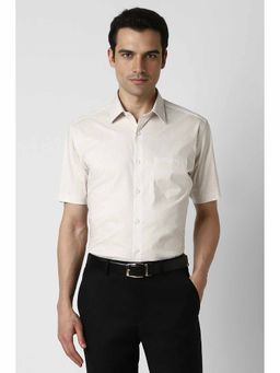 Van Heusen - Men Beige Regular Fit Print Half Sleeves Shirt