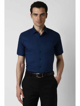 Van Heusen - Men Navy Slim Fit Check Half Sleeves Formal Shirt