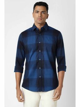 Van Heusen - Men Blue Slim Fit Check Full Sleeves Casual Shirt