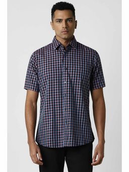 Van Heusen - Men Blue Slim Fit Check Half Sleeves Casual Shirt