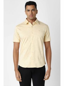 Van Heusen - Men Yellow Slim Fit Print Half Sleeves Casual Shirt