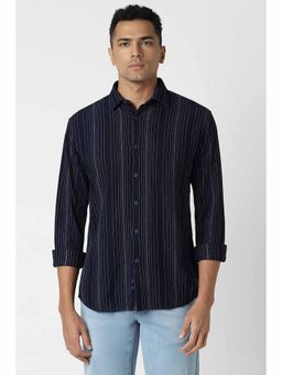 Van Heusen - Men Navy Slim Fit Stripe Full Sleeves Casual Shirt