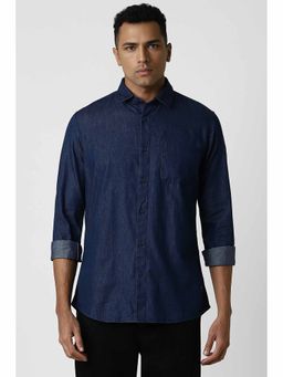 Van Heusen - Men Navy Slim Fit Solid Full Sleeves Casual Shirt