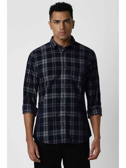 Van Heusen - Men Navy Slim Fit Check Full Sleeves Casual Shirt