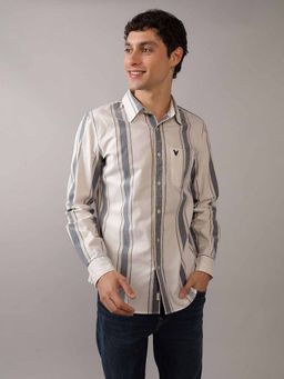 American Eagle - Men Beige Ae Striped Slim Fit Oxford Button-Up Shirt
