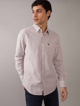 American Eagle - Men Burgundy Ae Striped Slim Fit Oxford Button-Up Shirt